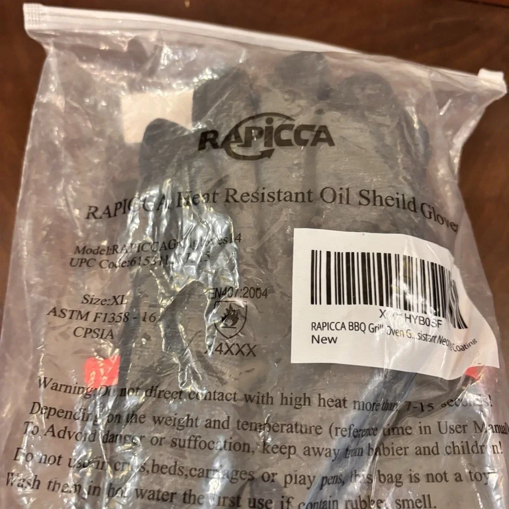 RAPICCA BBQ Grill Gloves XL Heat Resistant Oil Shield Neoprene Smoker Oven NWT